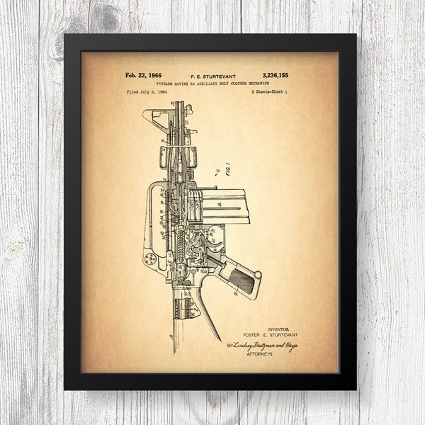 M16 Riffle Patent Blueprint Poster Wall Art Decor Gun Poster, Pistol Poster, Firearm Poster,  Gift for Police, Military Instant Download
