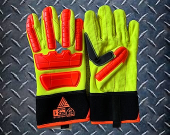 Cotton Palm Work Gloves with Impact Protection Hiviz