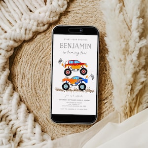 Monster Truck Birthday Invitation, Electronic Phone Invite (1080x1920 px)