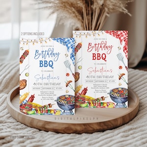 Bewerkbare BBQ-verjaardagsuitnodiging, Grill Backyard Party (digitale download)