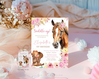 Horse Birthday Invitation, Cowgirl Birthday Invite (Digital Download)