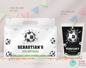 Editable Soccer Capri Sun Labels, Soccer Juice Labels, Soccer Gable Box Favor Label, Soccer Gable Box Favor Label, Soccer Juice Labels