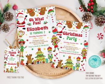 Editable Christmas Party Invitation, Christmas Birthday Invitation, Christmas Invitation, Christmas thank you tag