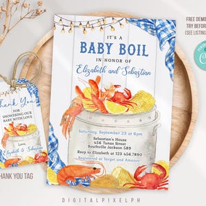 Editable Crawfish Boil baby shower invitation template, Seafood Baby Brunch baby shower invitation, Seafood Boil baby shower invitation, DPH