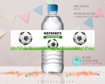 Editable Soccer Water Bottle Label, Soccer bottle Label, Soccer Water Bottle Label, Soccer bottle Label