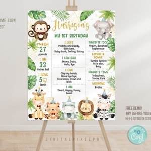 Editable Safari Birthday Milestone Poster Template, Safari Wild one Birthday Milestone Poster, Safari Birthday Milestone Board Poster