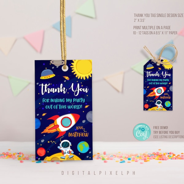 Editable Outer Space thank you tags, Outer Space thank you tags, Outer Space Party Favor Tag