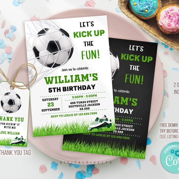 Editable Soccer Birthday Invitation Template, Soccer Birthday Invitation, Soccer Invitation Template