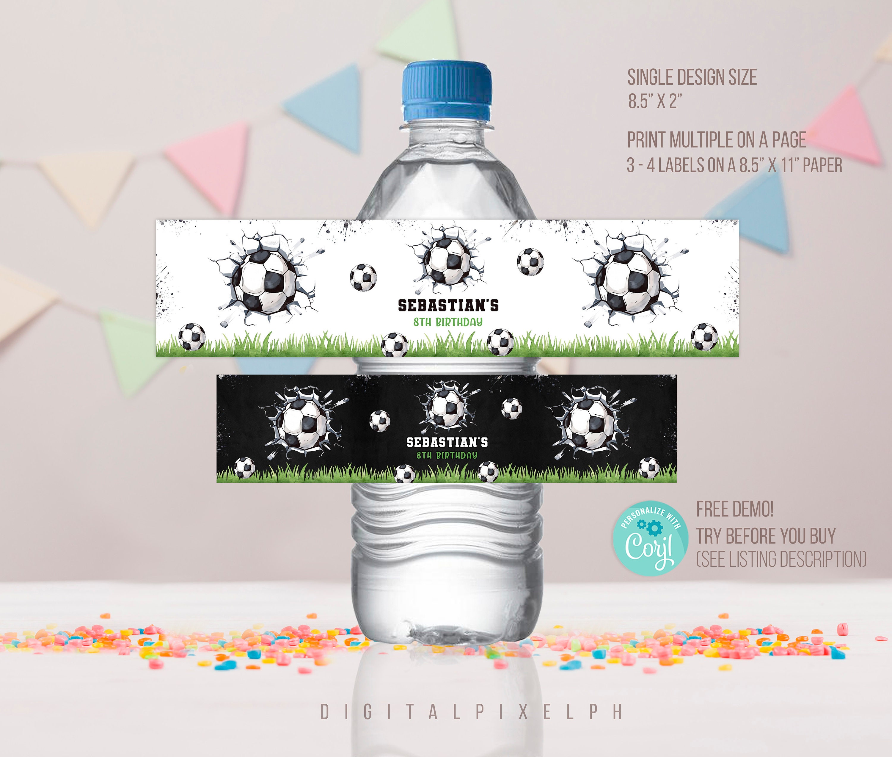 Editable Soccer Water Bottle Label, Soccer Label, Soccer Water Bottle Label, DPH