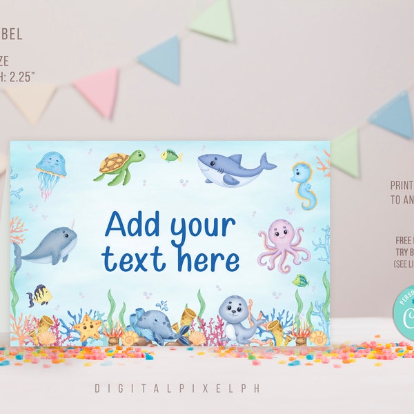 Editable Under the Sea Food Label, Under the Sea Food Tent Cards, Under the Sea Food Tent Label, Sea Animals Food Tent Label
