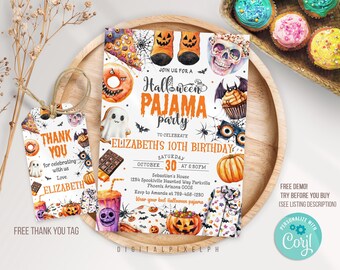 Halloween Pajama Party Invitation, Halloween Party Invitation template,  Halloween Sleepover Party Invitation, DPH