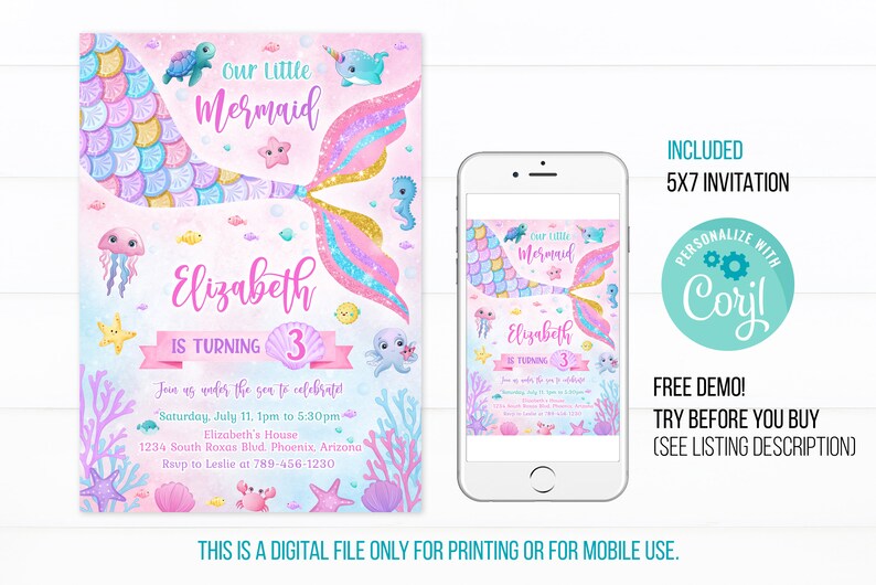 Mermaid Birthday Invitation Template Printable Mermaid - Etsy