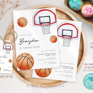 Modèle modifiable d'invitation d'anniversaire de basket-ball, invitation d'anniversaire de basket-ball, invitation de basket-ball
