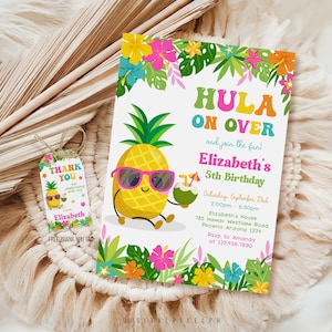 Invitación de cumpleaños con piña hawaiana, invitación para fiesta luau (descarga digital)