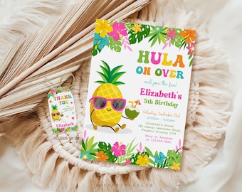 Hawaiian Pineapple Birthday Invitation, Luau Party Invite (Digital Download)