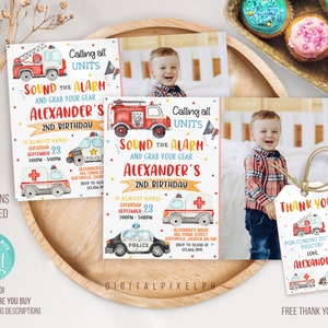 Editable Emergency Vehicles Birthday Invitation, First Responders Invitation, Emergency Vehicles Invitation,  RNWL3