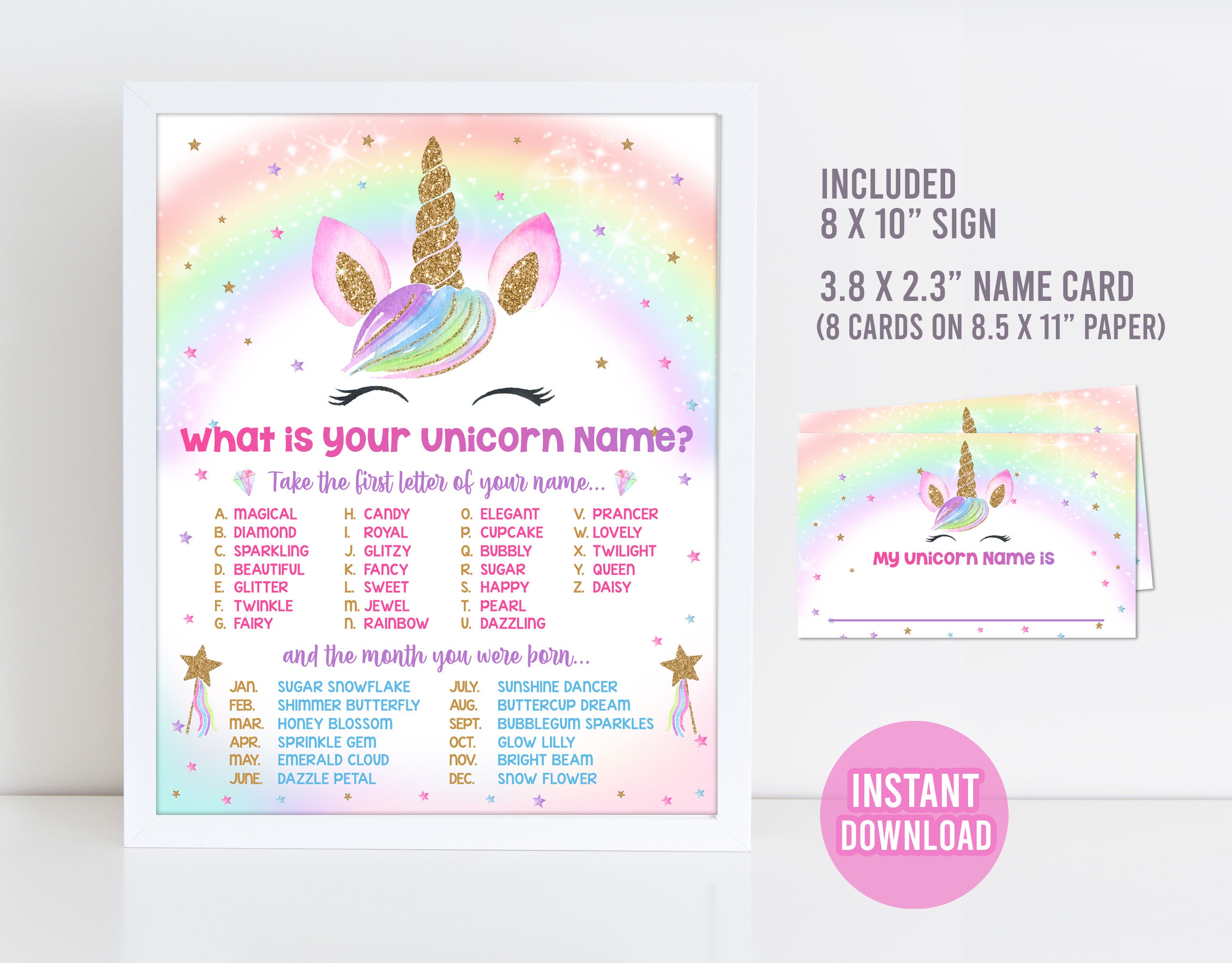 whats your unicorn name game party what is your unicorn name etsy