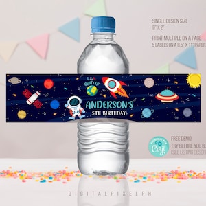 Editable Outer Space Water Bottle Label, Rocket Fuel Label, Space Water Bottle Label