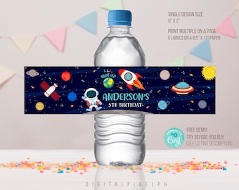Editable Outer Space Water Bottle Label, Rocket Fuel Label, Space Water Bottle Label, DPH