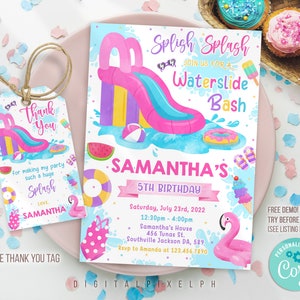 Editable Water Slide Birthday Invitation template, Water Slide Birthday Invitation, Summer Invitation, Pool Party Birthday Invitation