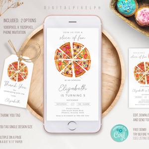 Editable Pizza Party Electronic Invitation Template, Pizza Party Phone Invitation, Pizza Party Birthday Invitation, RNWL