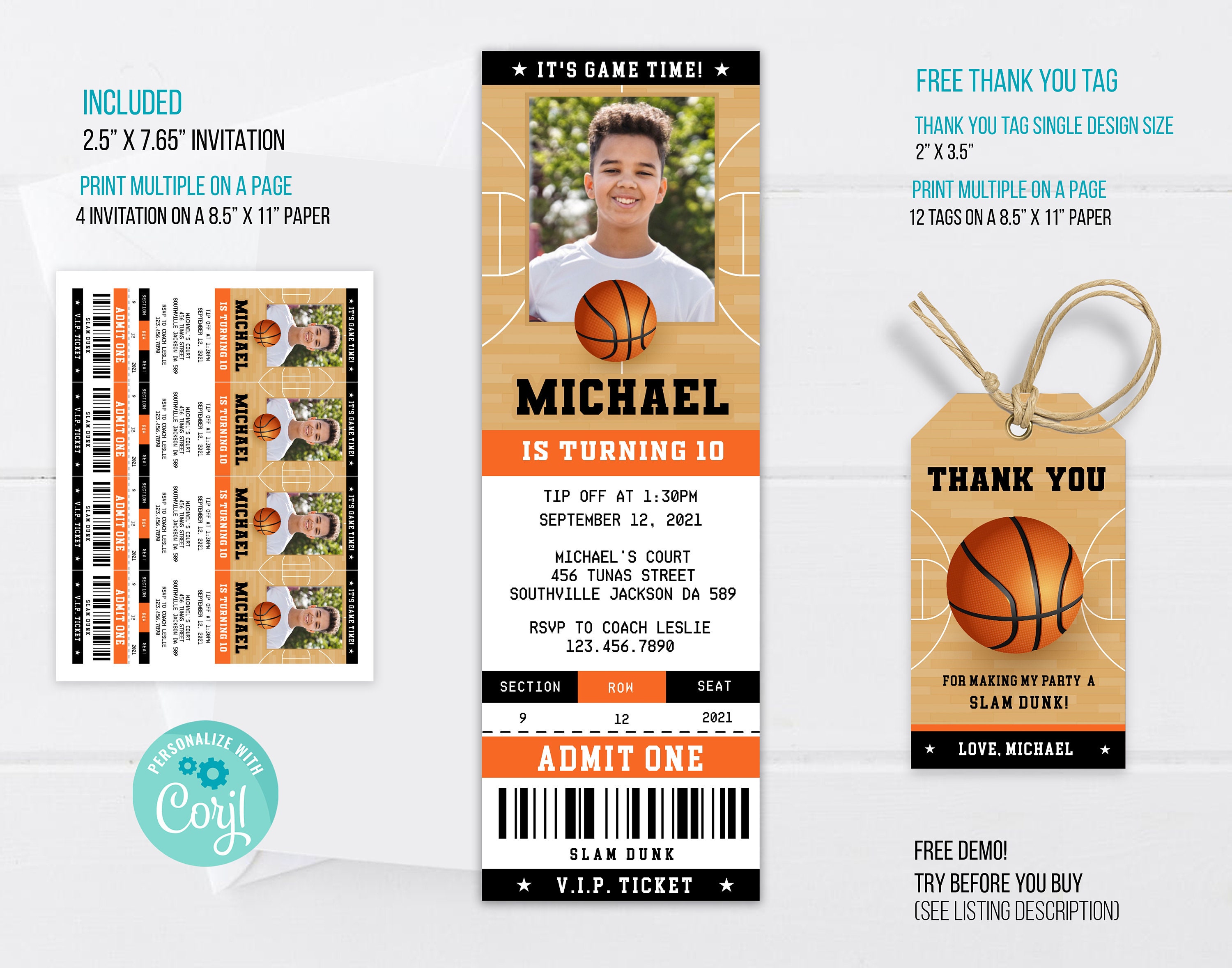 Brooklyn Nets Photo NBA Basketball Birthday Invitation Ticket Style
