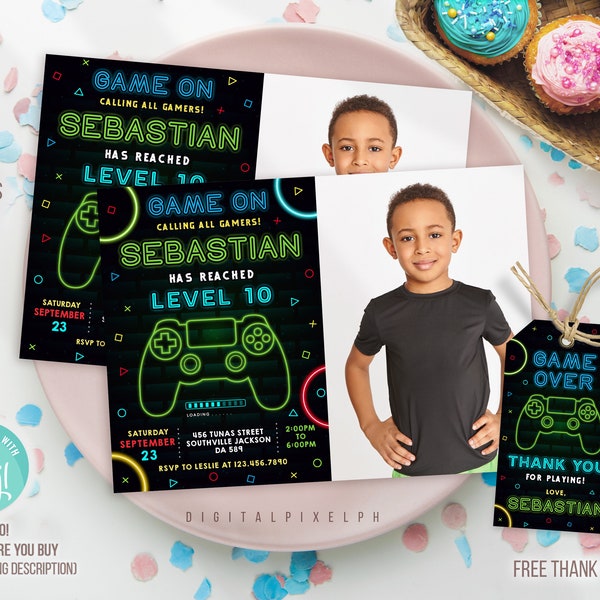 Video Game Invitation, Gaming Party Invitation, Gamer Party Invitation, Video Game Birthday Invitation, Video Game thank you tag