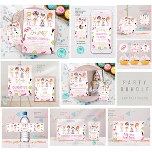 Editable Spa Party Birthday Invitation Bundle Template, Spa Party Welcome Custom Sign, Spa Party label, Spa Party party decor
