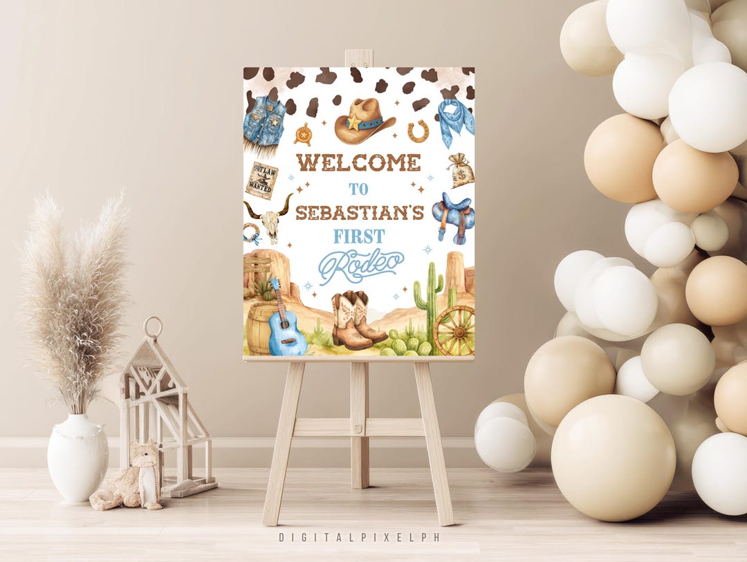 Cowboy Birthday Welcome Sign Template, Editable Custom Sign (digital ...