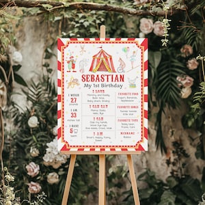 Circus verjaardag mijlpaalposter, bewerkbare sjabloon (digitale download)