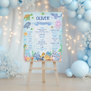 Póster editable para celebrar un cumpleaños importante con temática submarina (descarga digital)