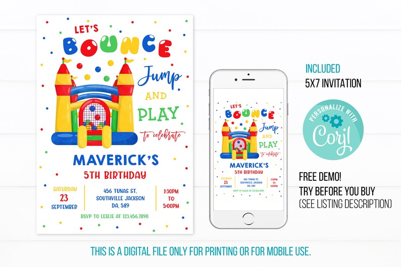 Bounce House Birthday Party Invitation Template Bounce House Etsy