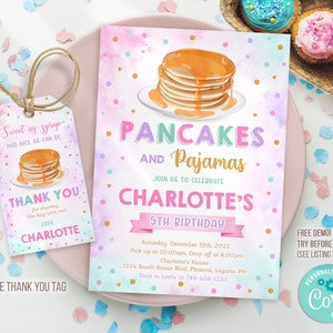 Editable Pancake Birthday Invitation, Pancakes and Pajamas Birthday Invitation, Pancake Invitation, Pajamas Birthday Invitation, DPPH