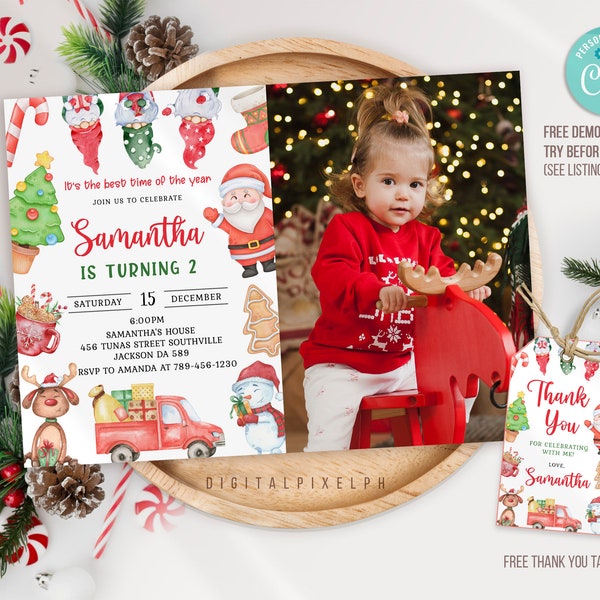 Editable Christmas Birthday Invitation, Christmas Birthday Invitation, Christmas Party Invitation, Christmas Invitation