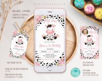 Holy Cow Phone Birthday Invitation Template, Holy Cow Electronic Invitation, Holy Cow  Phone Invitation, Cow  Electronic Phone Invite