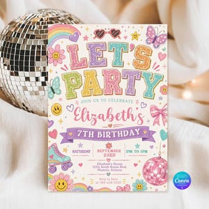 Patch Letter Birthday Invitation, Retro Girl Birthday Invitation, Varsity Patch Party, Preppy Invitation (Digital Download)