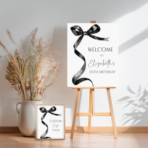 Coquette Black Bow Welcome Sign Template, Custom Ribbon Sign (Digital Download)