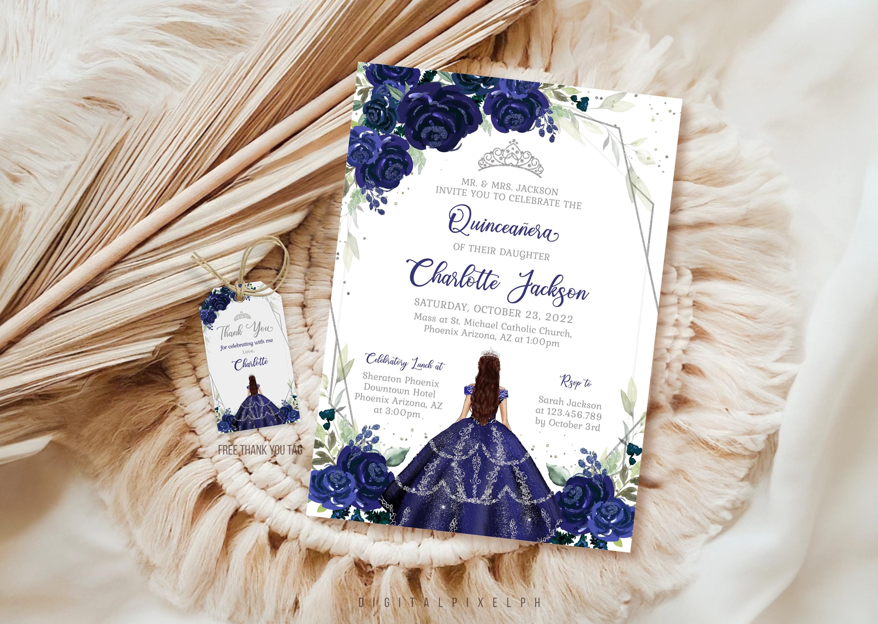 Navy Blue Silver Quinceañera Invitation Template (digital Download