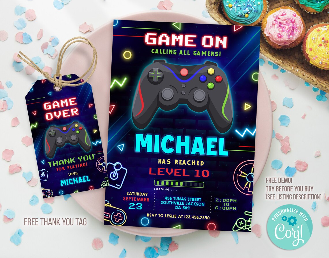 Video Game Invitation Gaming Party Invitation Gamer Party Etsy Video Game Invitation Gaming Party Invitation Gamer Party Etsy