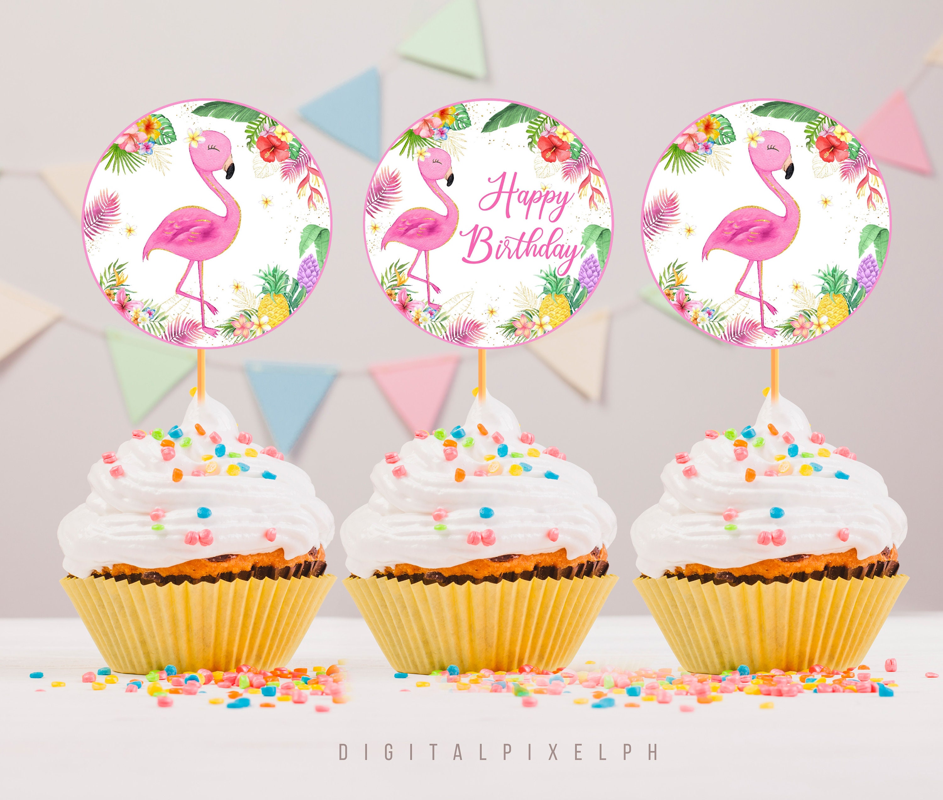 Flamingo Birthday Cupcake Toppers, Flamingo Cupcake Toppers, Flamingo ...