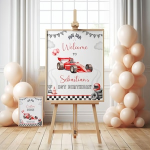 Racing Car Geburtstag Willkommensschild Vorlage, Benutzerdefiniertes Schild (Digitaler Download)
