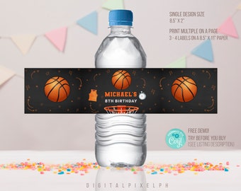 Editable Basketball Birthday Water Bottle Label, Basketball Party Label, Basketball Water Bottle Label, Basketball bottle Label