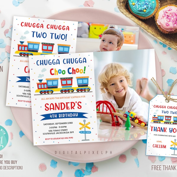 Editable Train Birthday Invitation Template, Toy Train Invitation, Train Birthday Invitation