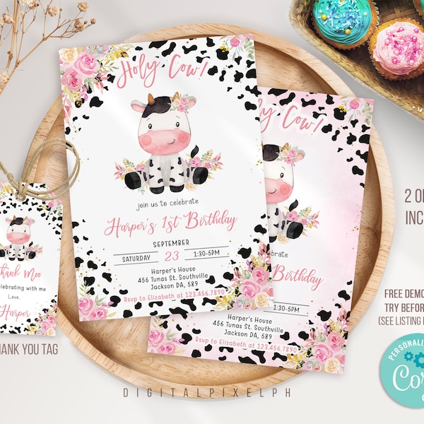 Holy Cow Birthday Invitation Template Printable, Holy Cow Birthday Invitation, Editable Holy Cow invitation, Cow Invitation