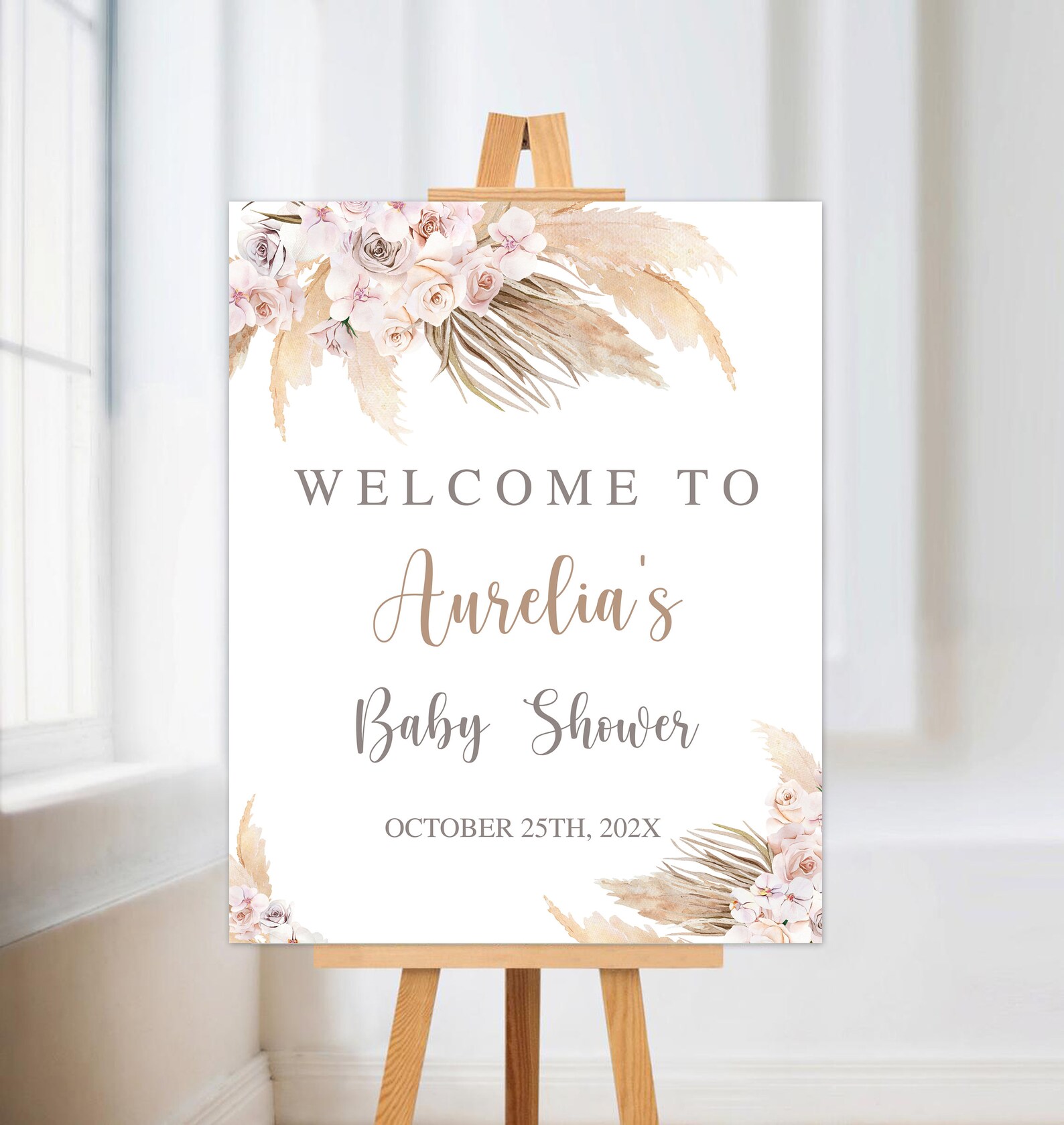 Editable Pampas Grass Baby Shower Sign Pampas Grass Etsy