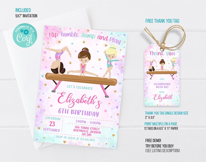Gymnastics Invitation Gymnastics Birthday Invitation Etsy