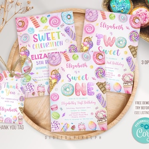 Editable Sweets Candy Invitation, Sweet Candy Birthday Invitation, Sweet Celebration Birthday Invitation, Candy Invitation Template