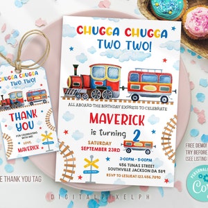 Plantilla de invitación de cumpleaños de tren editable, invitación de tren de juguete, invitación de cumpleaños de tren, invitación de tren