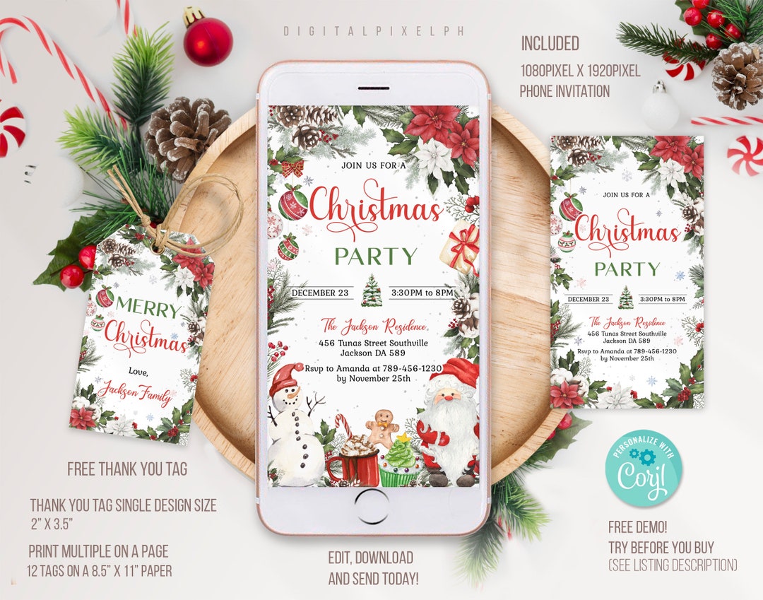 Editable Christmas Party Phone Invitation Template, Christmas Party
