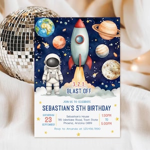 Weltraum Geburtstagseinladung Vorlage, Rakete, Astronaut (Digitaler Download)